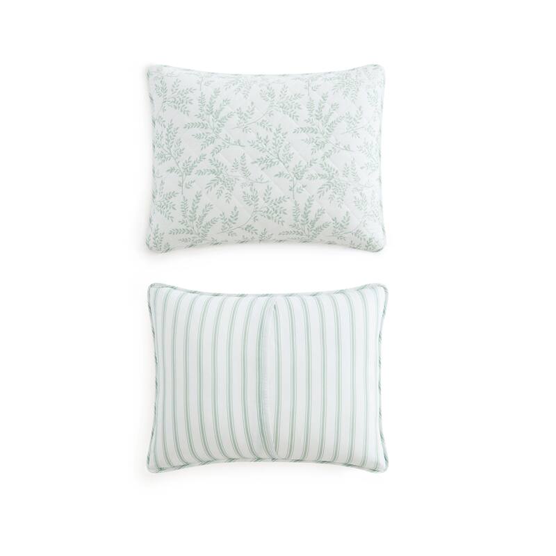 Martha Stewart Murray Leaves Cotton Reversible Green Quilt Set