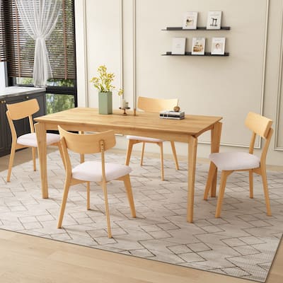 Christopher Knight Home - Thalorin Mid-Century Dining Table with Rubberwood Legs and Upholstered Chair Ensemble