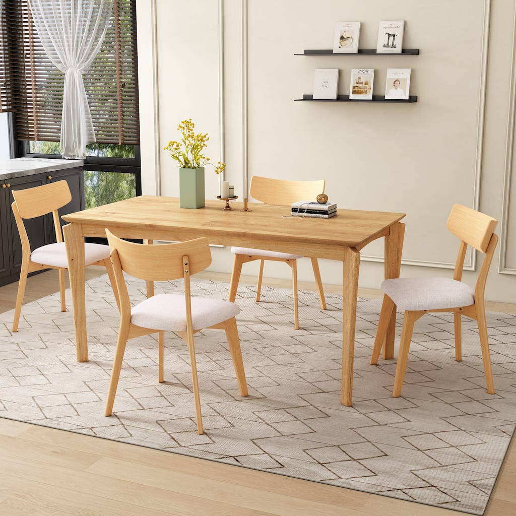 Christopher Knight Home - Thalorin Mid-Century Dining Table with Rubberwood Legs and Upholstered Chair Ensemble