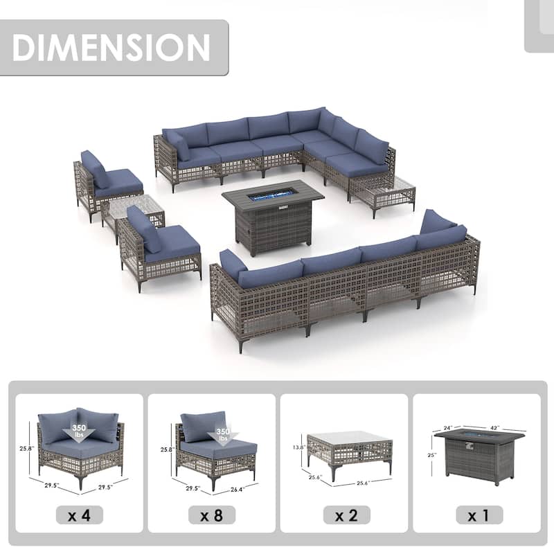 12 - Person Outdoor Sectional Seating Group with Fire Pit