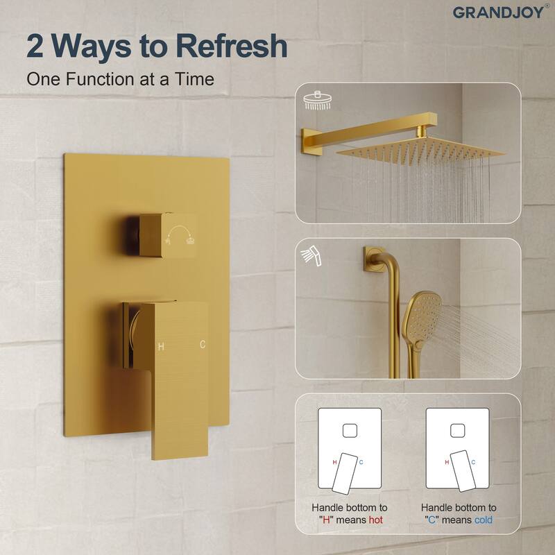 GRANDJOY 2-Spray Concealed Rain Shower System with Handheld, Wall-Mount Modern Design