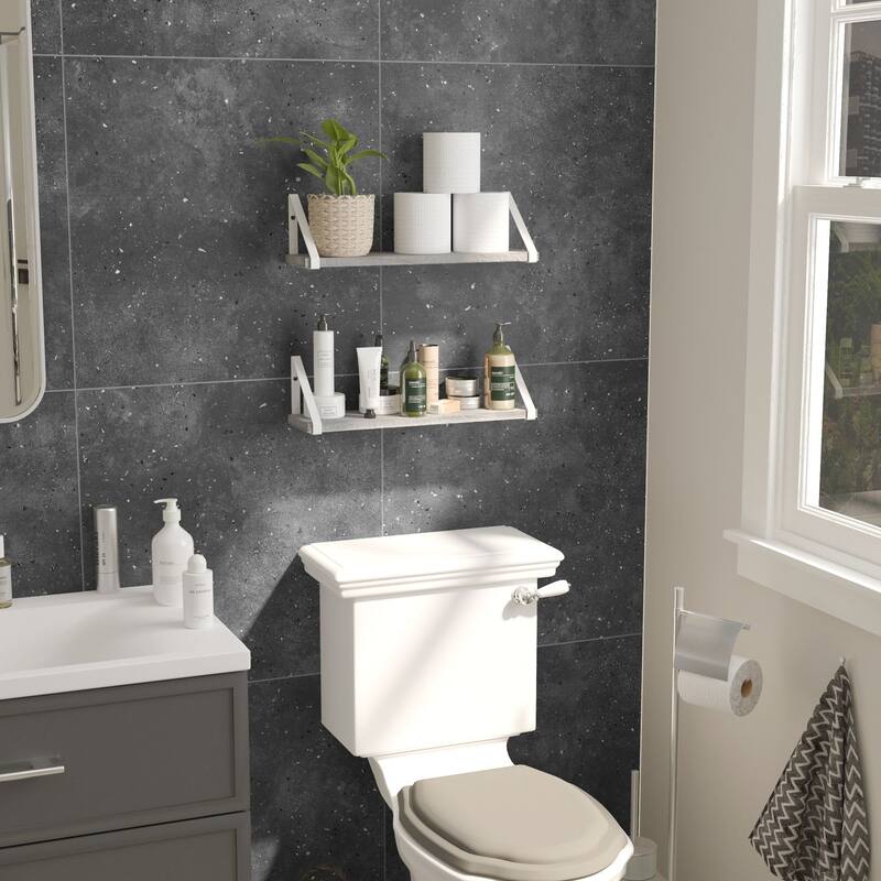 Wallniture Padua 17x4.5" Floating Shelves for Living Room Wall, Gray, Set of 2