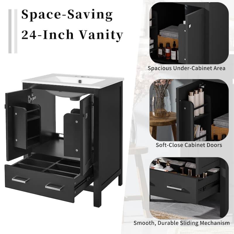 48'' Bathroom Vanity with Ceramic Sink, 4 Soft-Close Doors, 2 Drawers, Adjustable Shelf, Solid Wood Frame & Storage Cabinet