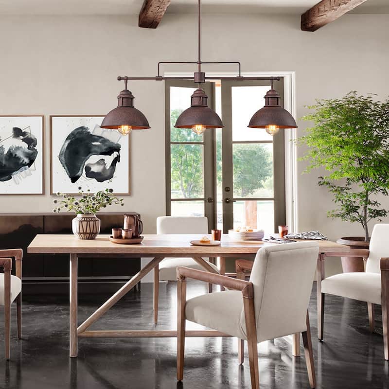 Industrial 3-Light Dome Kitchen Island Pendant - Brushed Black Grey