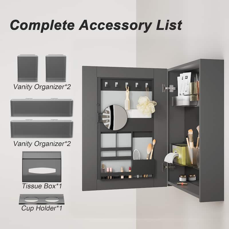 Multi-Function Mirror Cabinet Wall-Mounted Storage with Adjustable Organizer Boxes