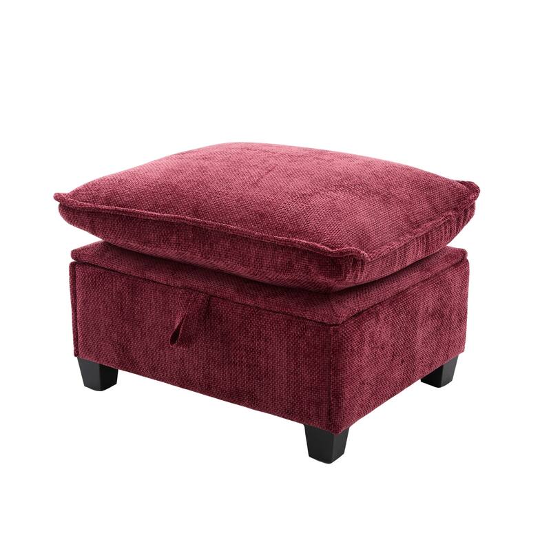 Chenille U-shape Sectional Sofa with Chaise and Storage Ottoman, Modular Couch with USB/Type-C Ports, Side Pockets, Phone Holder