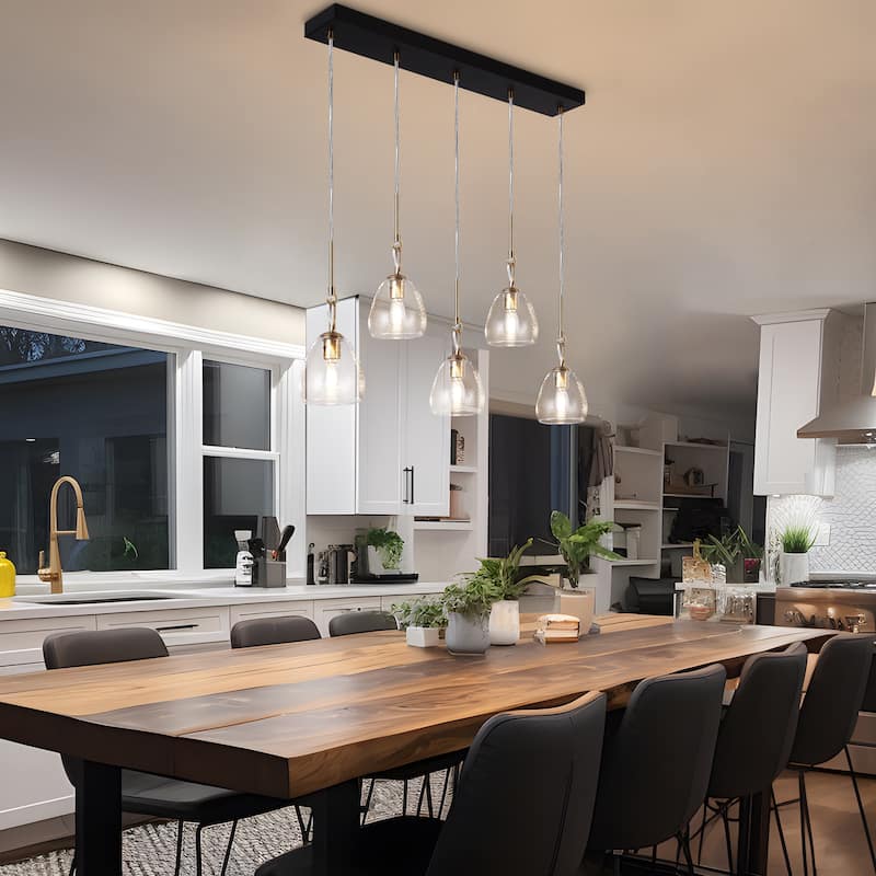 Modern 5-Light Linear Glass Chandelier Island Pendant Lighting for Dining Room - L 32.5" x W 5.1" x H 13"