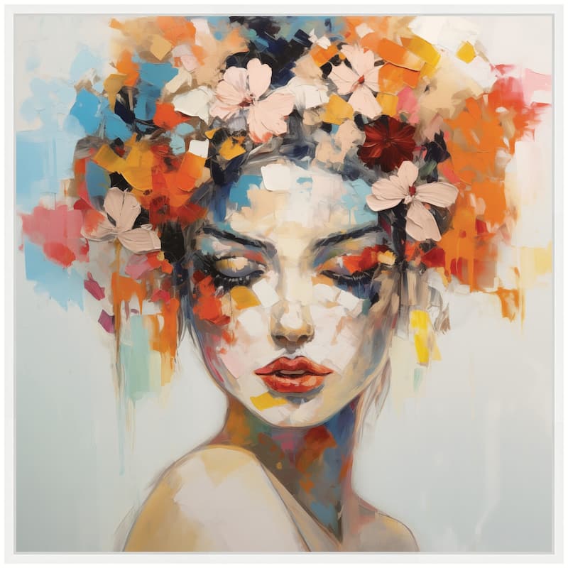 Kate and Laurel Sylvie Female Figure Colorful Flowers In Hair Framed Canvas by The Creative Bunch Studio