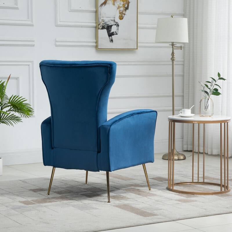 Velvet Upholstered Wingback Armchair - 41.25" - Navy Blue