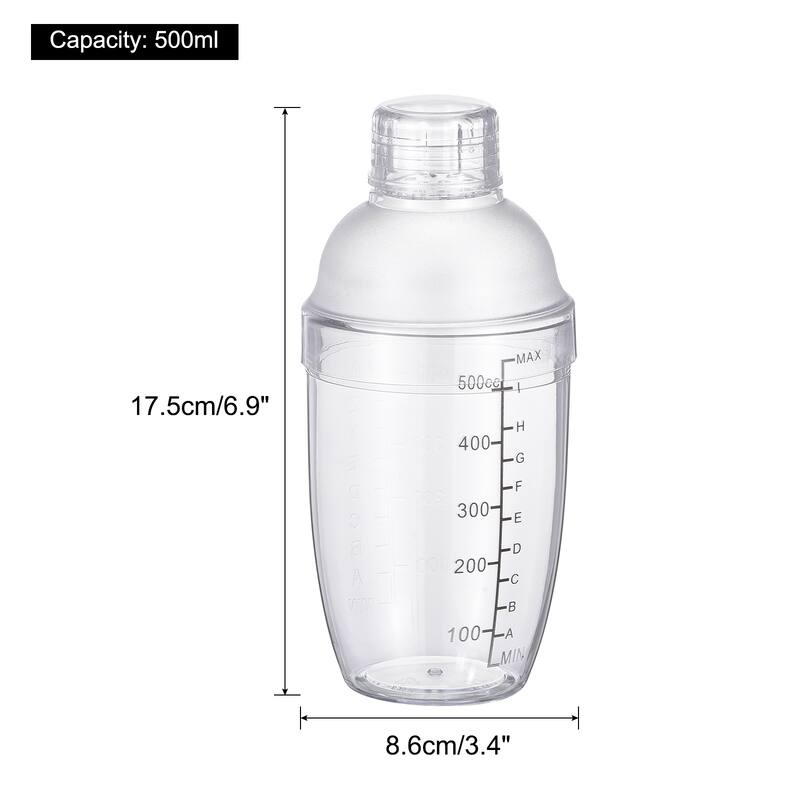 500ml Plastic Cocktail Shaker Cup Scale Wine Beverage Mixer Drink Tools - Transparent - 1 Piece