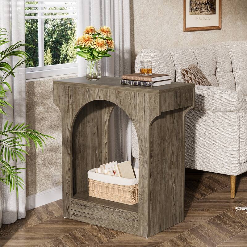 Wood End Side Table with Storage Space