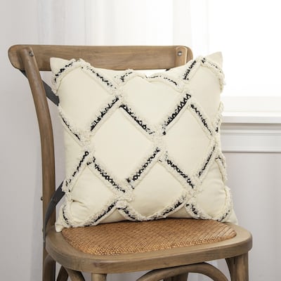 Rizzy Home Neutral Ivory and Black Geometric Throw Pillow