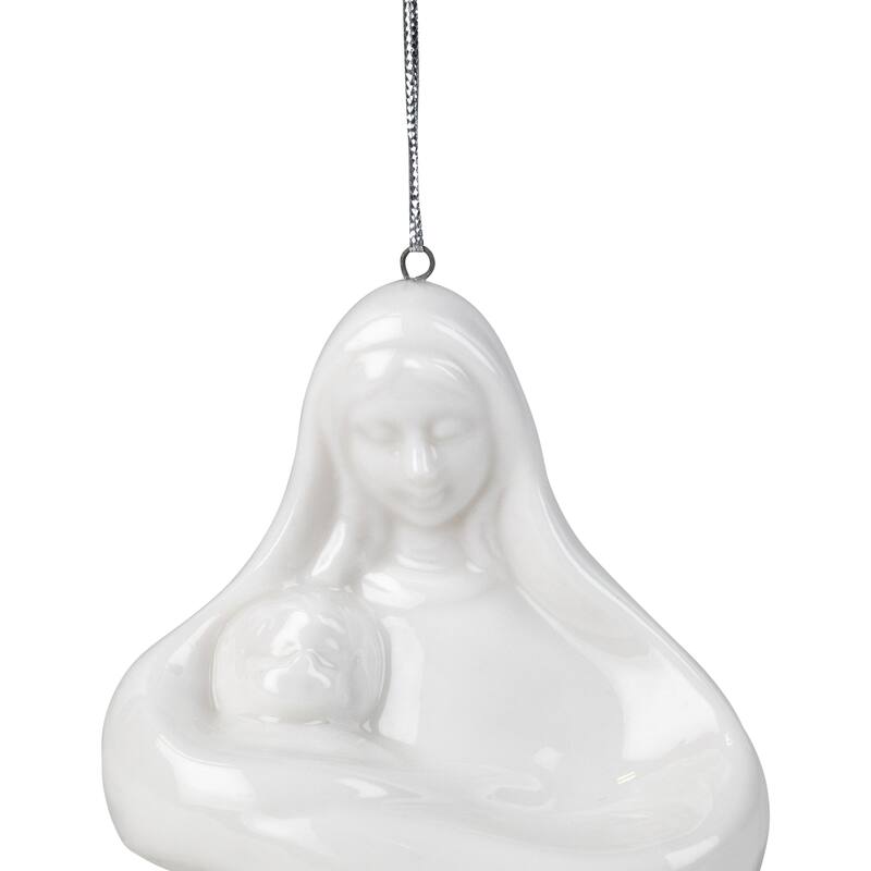 Mary and Jesus Ceramic Christmas Ornament - 3" - White