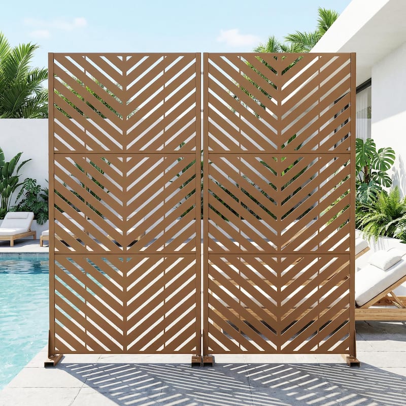 Outdoor Privacy Screen with Stand for Patio Garden Metal Fence Set of 2