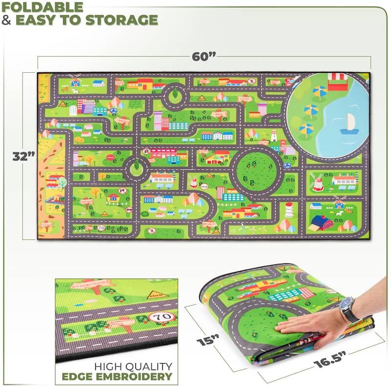 Sorbus City Streets Car Road Map – Interactive Toy Car Route, Activity Area Carpet Rug Floor Playmat, Washable Rug for Kids (L)