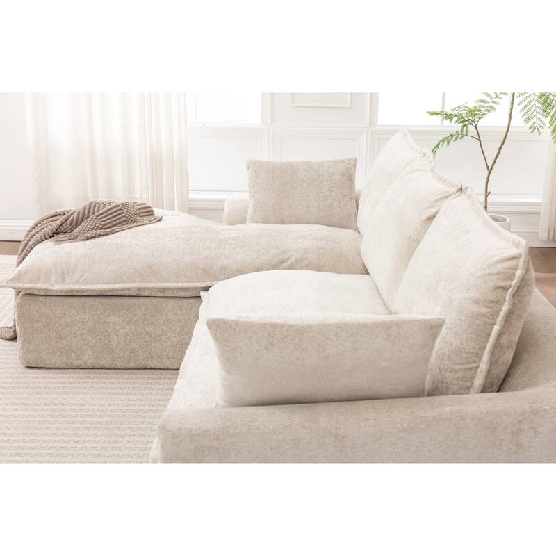 Modular Cloud Sectional Couch with L-Shape Chaise, Chenille Upholstered Boneless Sofa, Compressed Deep Seat Sofa with Pillows