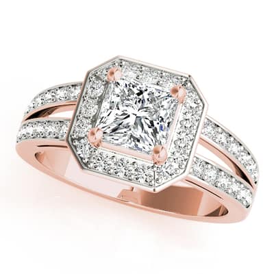 Auriya 14k Rose Gold Lab Grown Princess Diamond Halo Engagement Ring 0.50 to 5.00 ct. tw. (F-G VS)