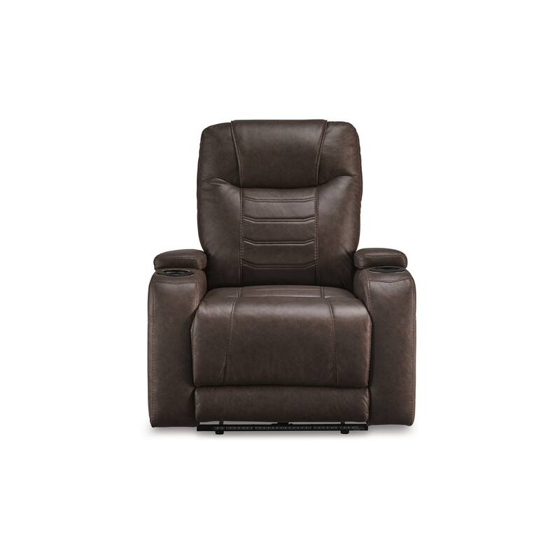 Scon Power Recliner Chair, 37 Inch, LED Light, Brown Faux Leather