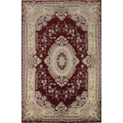 Victorian Style Kashan Turkish Area Rug Machine Made Floral Red Carpet - 6'9" x 9'10"