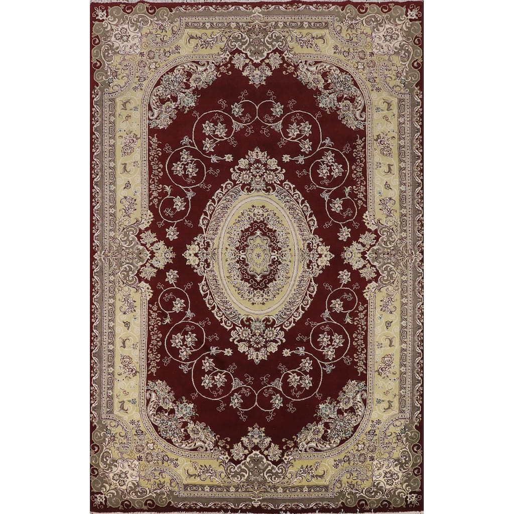 Victorian Style Kashan Turkish Area Rug Machine Made Floral Red Carpet - 6'9" x 9'10"