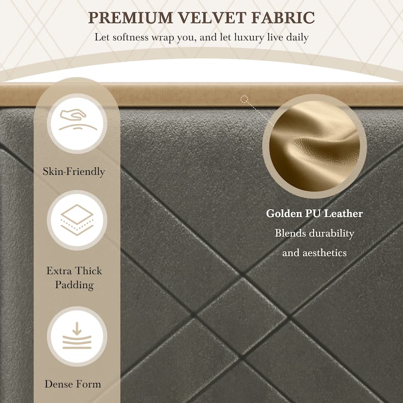 Christopher Knight Home - Voss Velvet Upholstered Bed with 2 Built-in LED Lights and 2 Storage Side Panels