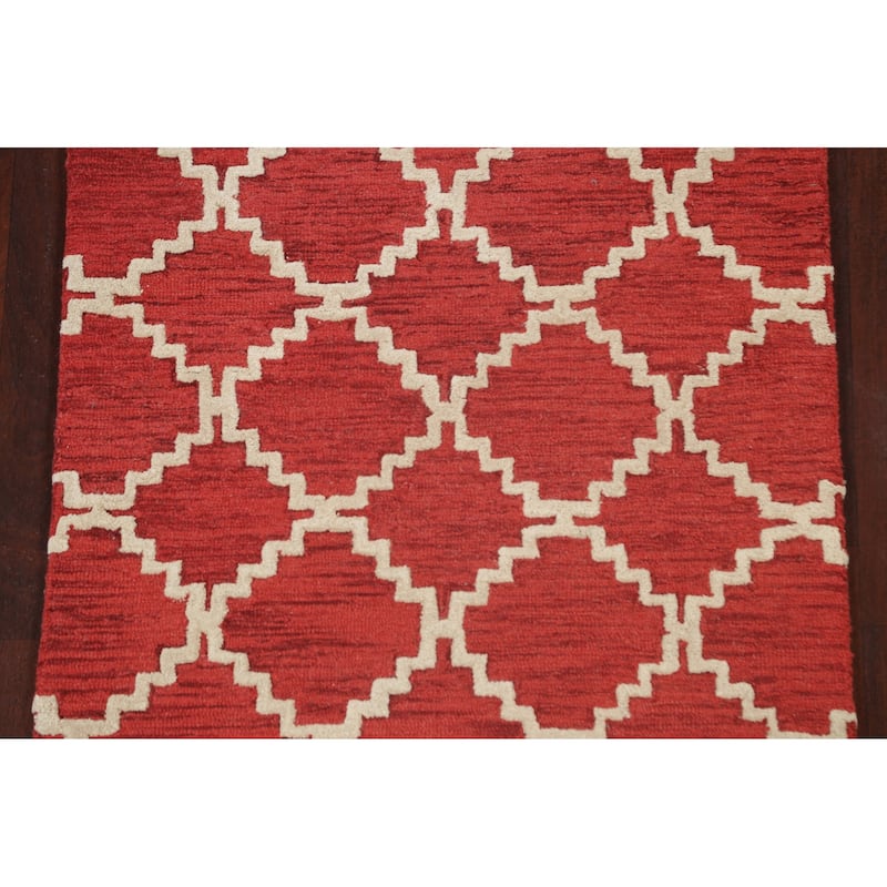 Red Trellis Contemporary Oriental Area Rug Hand-tufted Wool Carpet - 3'0" x 5'0"