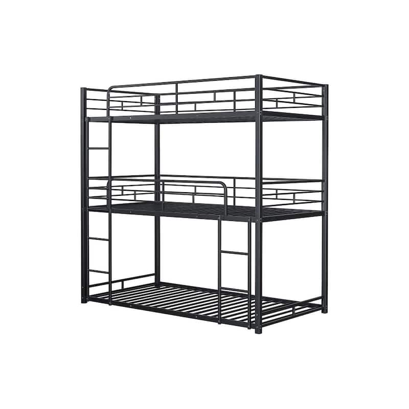 Contemporary Style Twin Over Full Bunk Bed Footboard Ladder Two Tone Design Metal Structure, Black