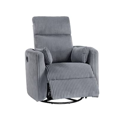 Rix Manual Swivel Glider Recliner Chair, 2 Pillows, Gray Corduroy