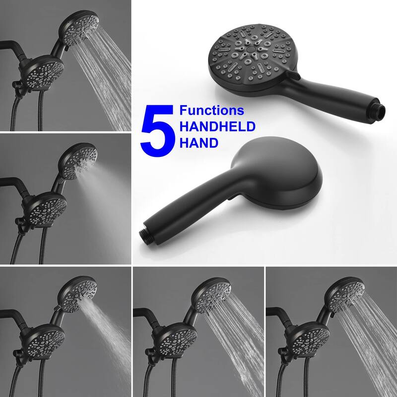 High Pressure Shower System Faucet Black 2-in-1 Dual Shower Heads & Handheld With 25-Spray Setting Modes Massage Kits Set