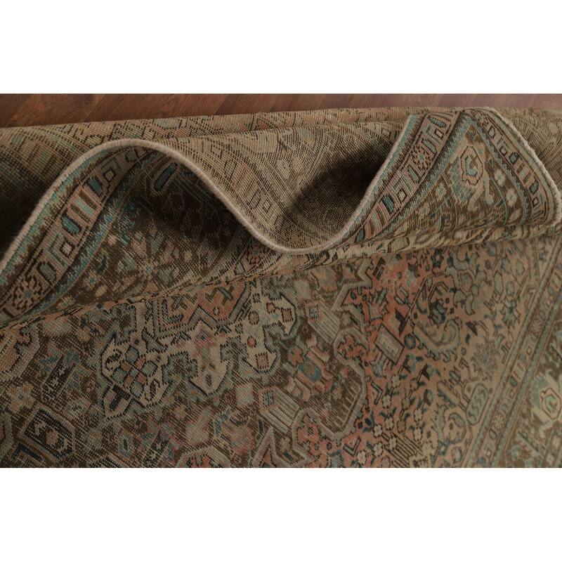 Geometric Pink Tabriz Persian Vintage Area Rug Handmade Wool Carpet - 7'11"x 11'2"