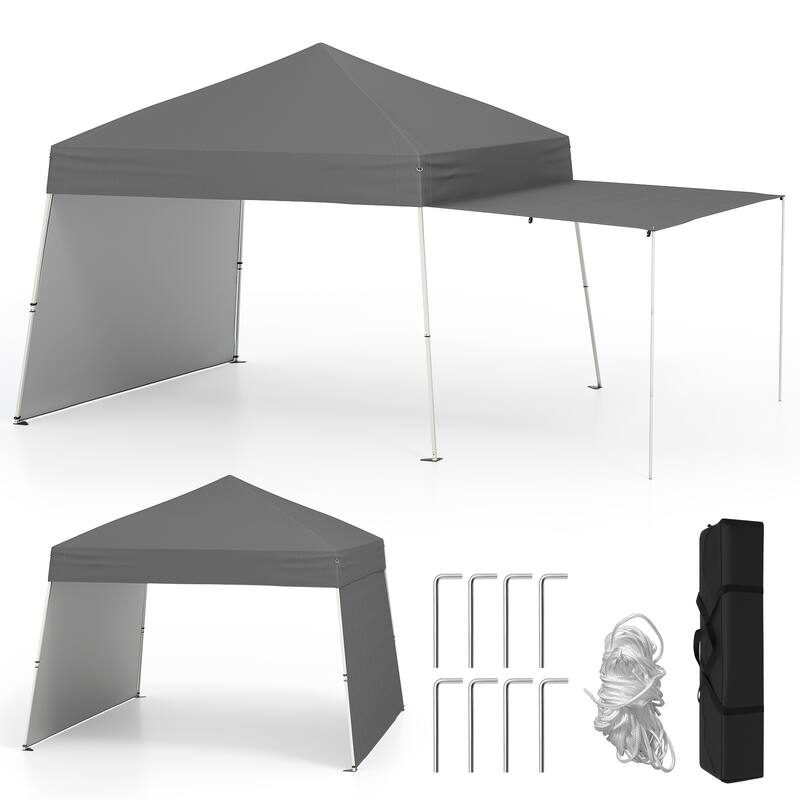 Gymax 14 X 9.2 FT Pop up Canopy Tent w/ 2 Convertible Sidewalls to - Grey