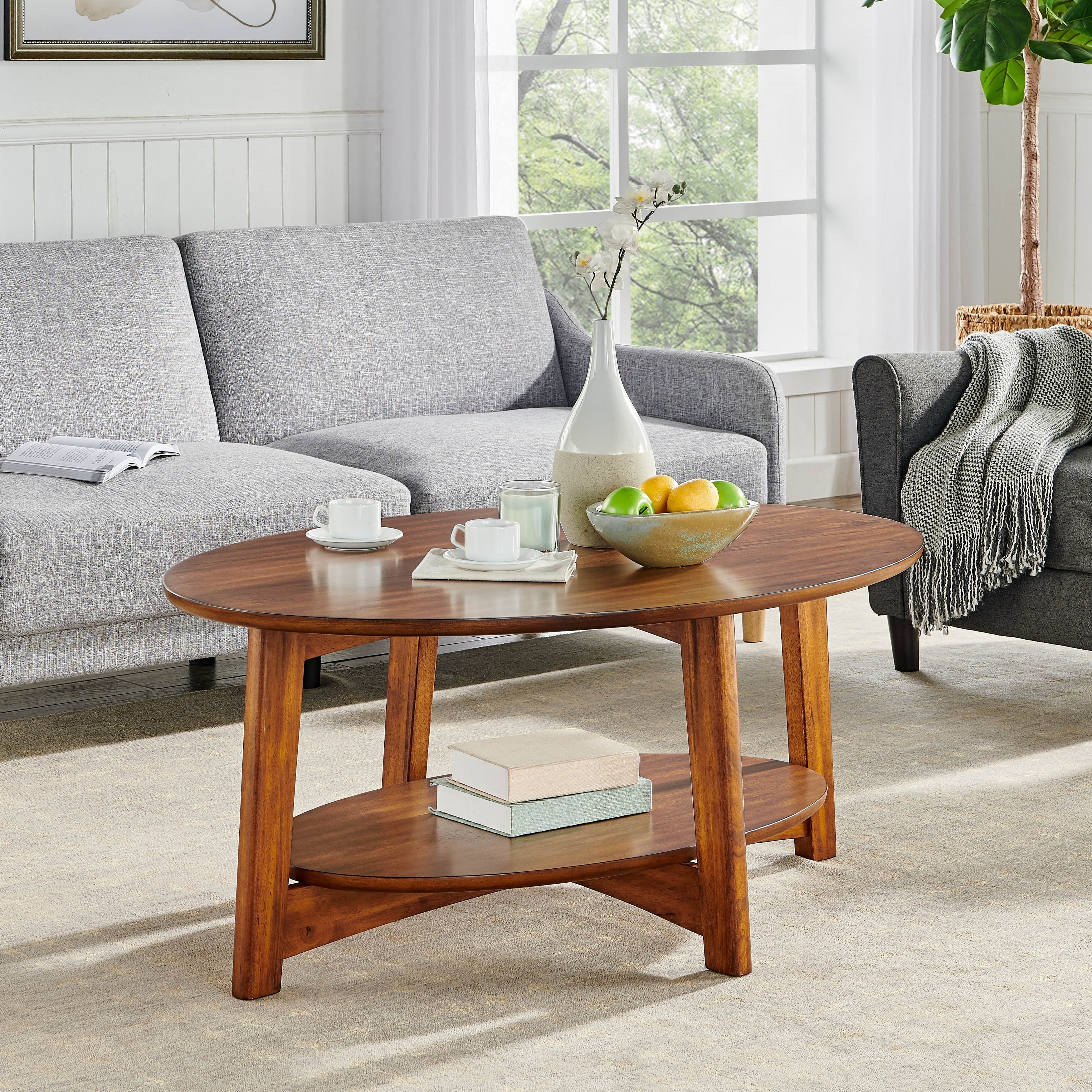 Carson Carrington Yttertanger Oval Warm Chestnut Wood Coffee Table Overstock 29871410