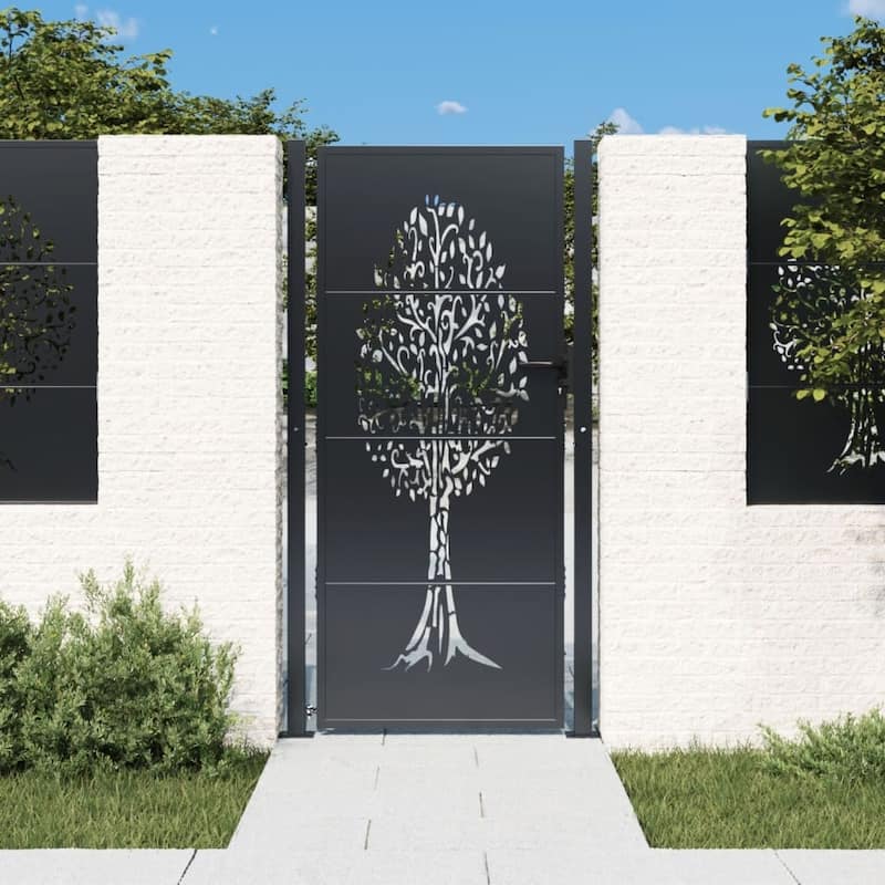 vidaXL Garden Gate Anthracite Steel Tree Design - 41.3" x 80.7"