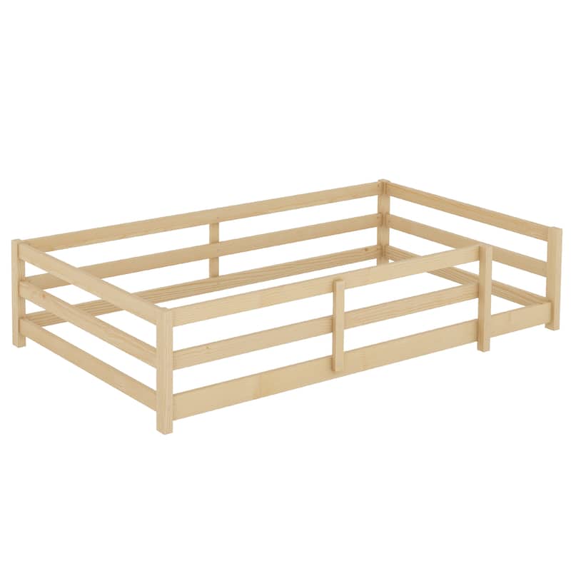 Twin Size Floor Bed, Montessori Floor Bed with Fence