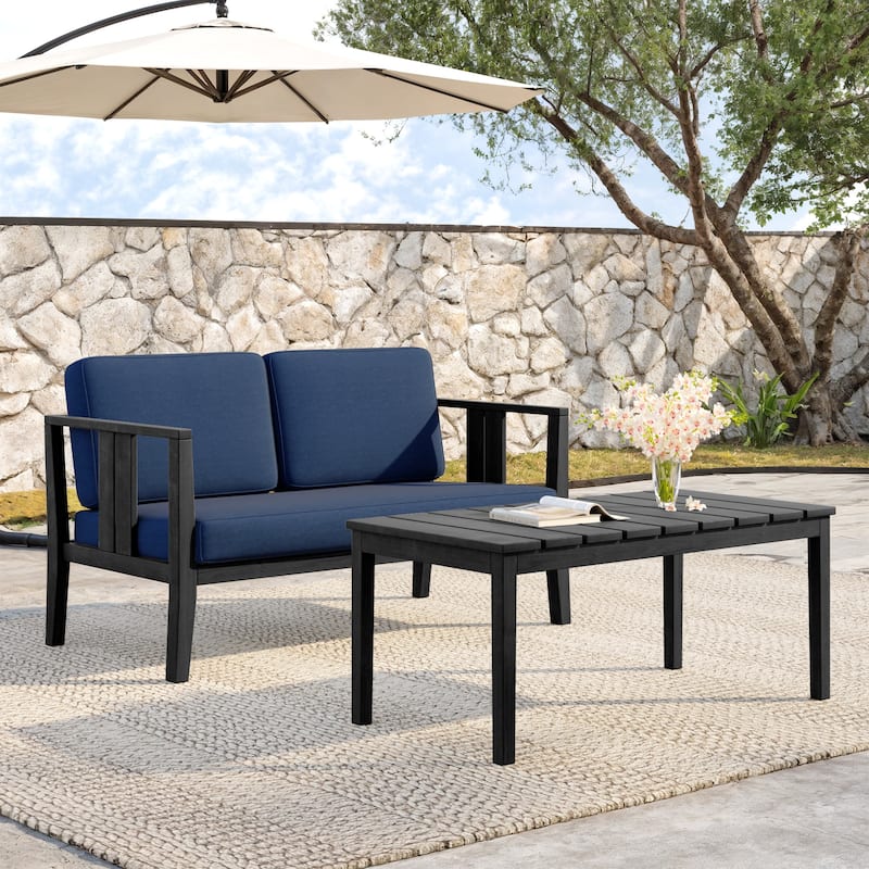 Teak Wood Water Resistant Outdoor Loveseat and Coffee Table Set (Set of 2)