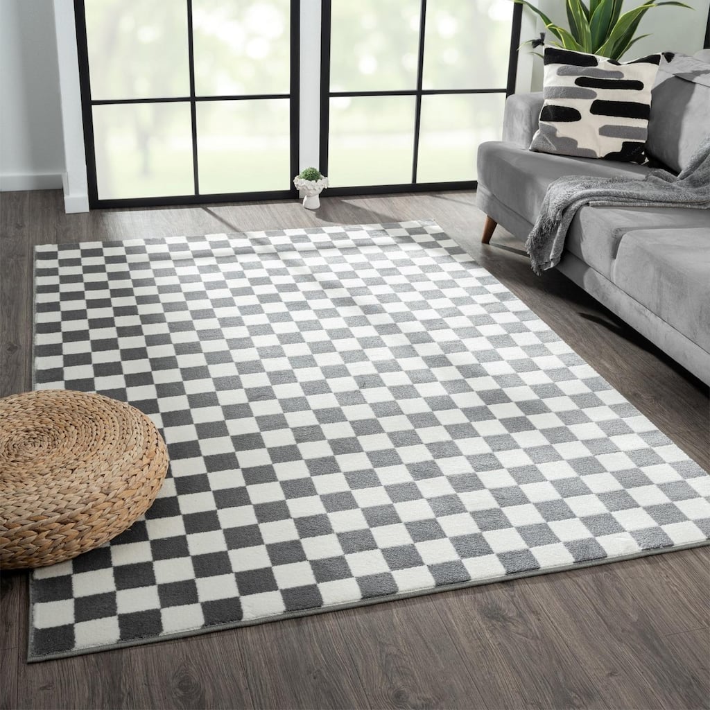 Luxe Weavers Checkered Geometric Gray 5x7 Area Rug
