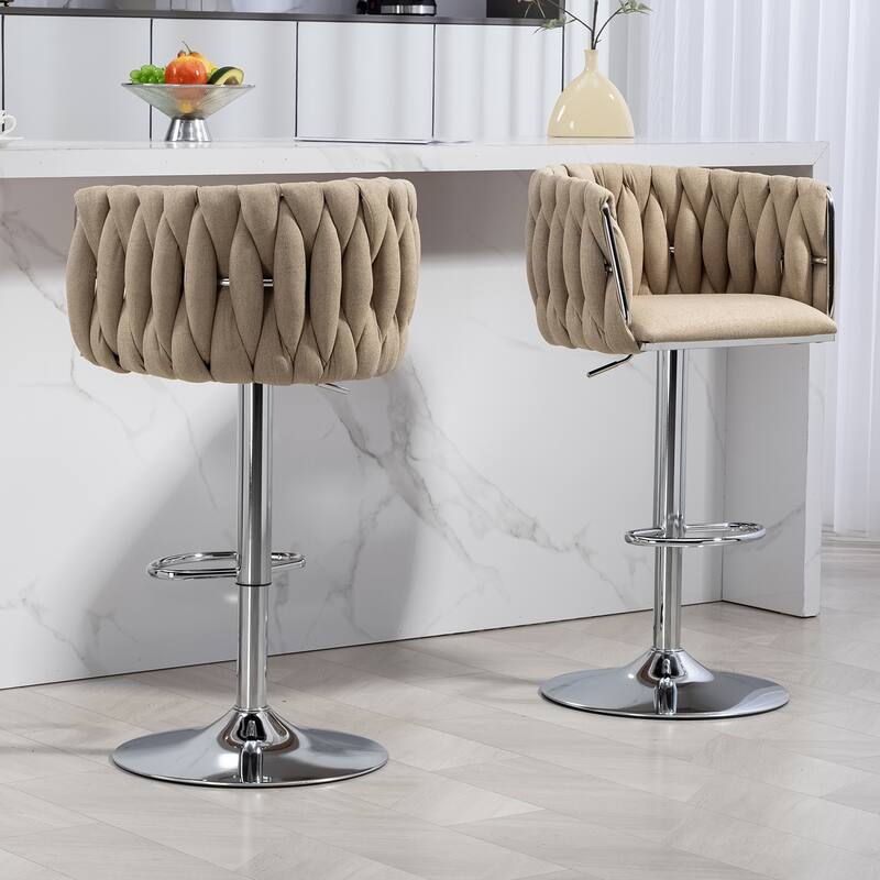 360° Rotation Bar Stools w/Adjustable Height and Woven Back Design（Set of 2） - N/A