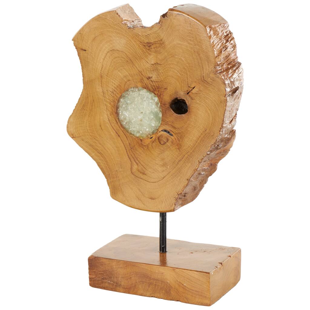 Teak Wood Abstract Sculpture with Resin Embedded - Brown - Roche River Decor - 4"W x 10"L x 12"H