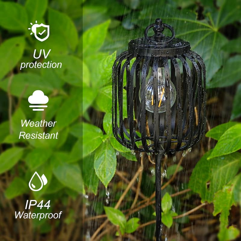 Glitzhome Metal Stripes Waterproof Solar Powered Outdoor Lantern with Garden Stake