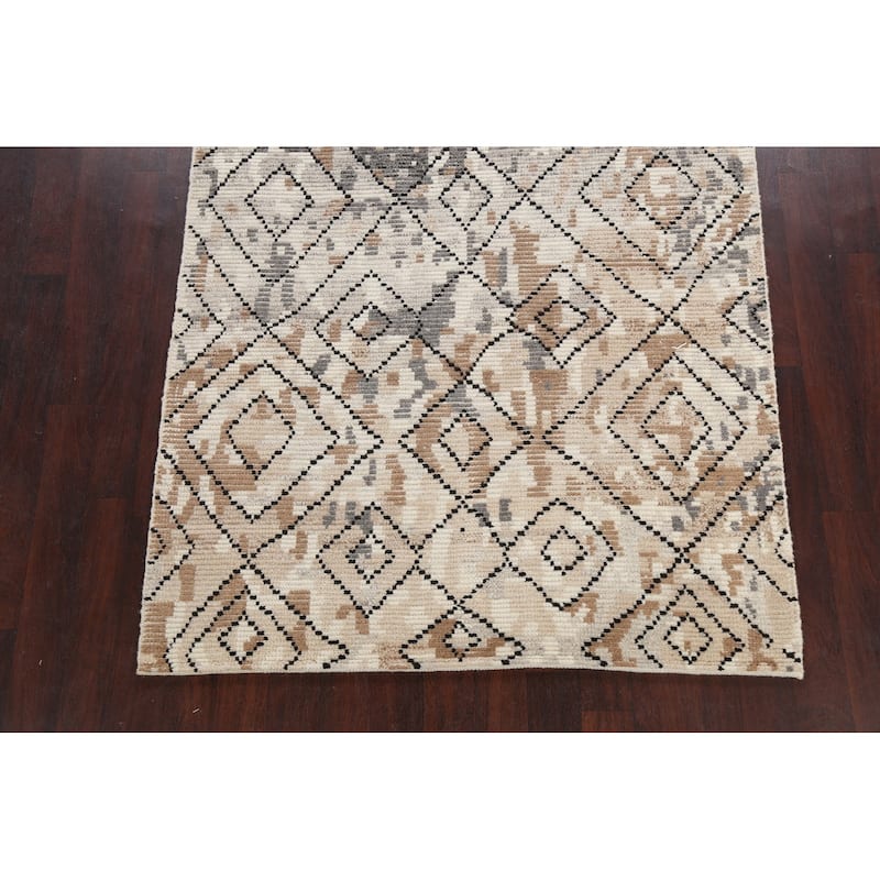 Geometric Moroccan Oriental Wool Area Rug Hand-knotted Modern Carpet - 5'4" x 7'5"