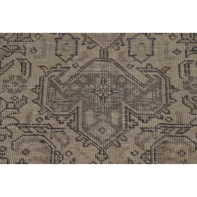 Geometric Tabriz Persian Vintage Rug Hand-Knotted Beige Wool Carpet - 9'1" x 12'4"