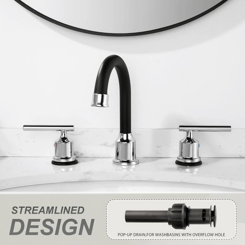 WOWOW 8 in. Widespread Double-Handle Bathroom Faucet with Drain Kit