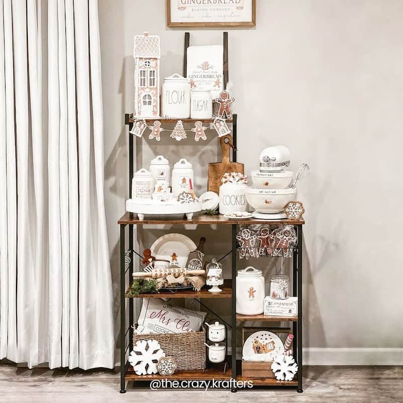 Rustic Brown Baker’s Rack Kitchen Shelf with wire Basket and 6 S-Hooks Perfect for Microwave or Oven - 35.4"L x 15.7"W x 52"H