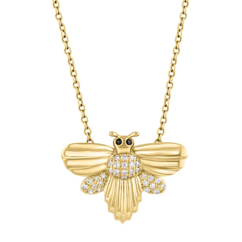 Effy Women's 14K Yellow Gold Diamond,Black Diamond Bee Pendant Necklace