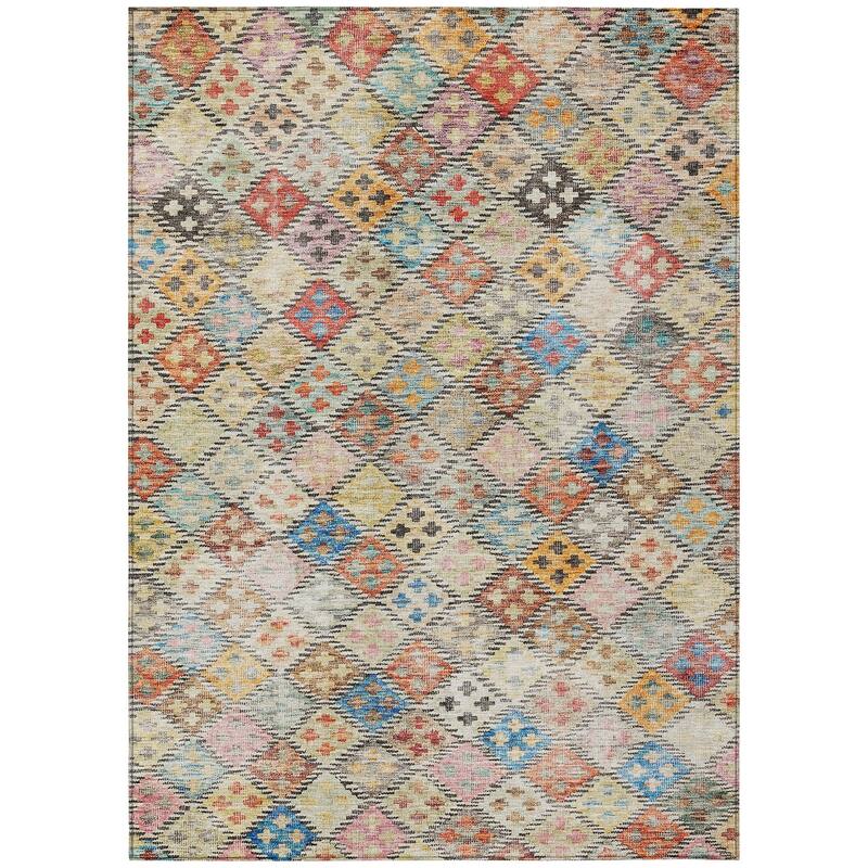 Machine Washable Indoor/ Outdoor Boho Modern Chantille Rug