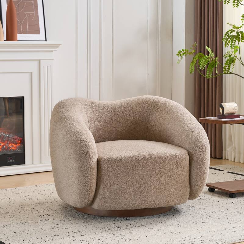 Christopher Knight Home - Aradia Contemporary Boucle Upholstered 360° Swivel Club Chair with Curved Backrest & Wooden Base