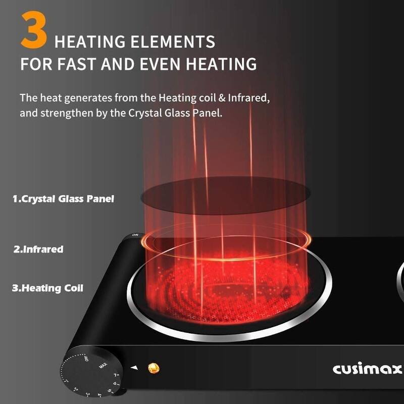 Elexnux 1800W Electric Double Burner Portable Infrared Burner Ceramic