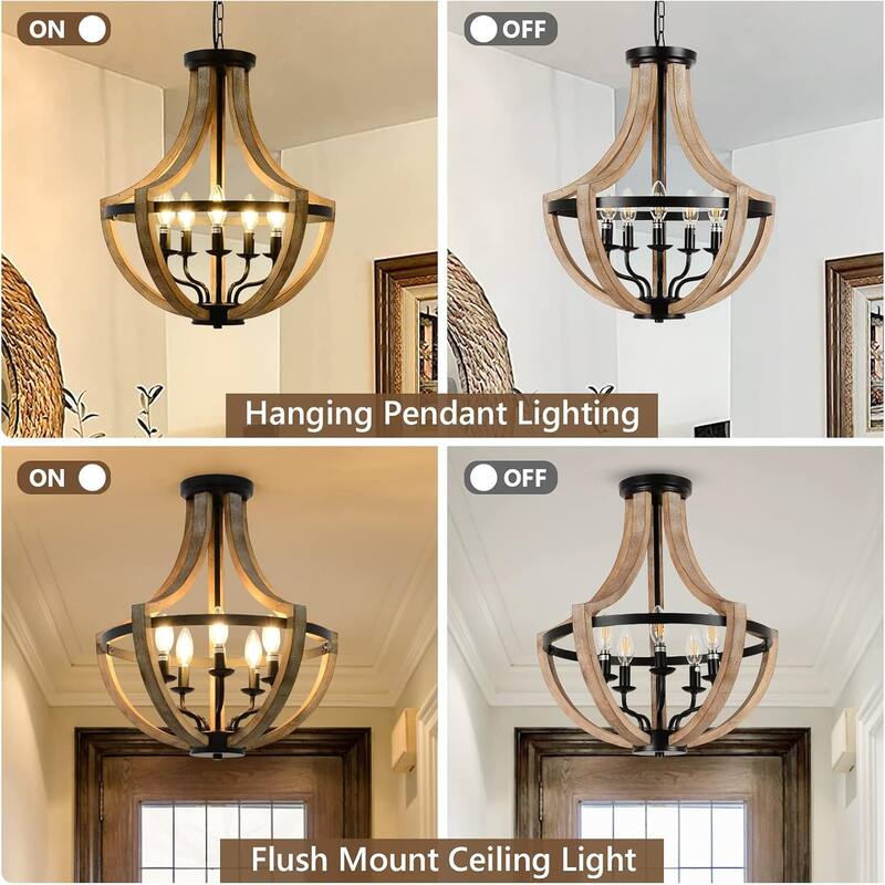 19" Farmhouse Chandelier Light Fixtures - wood