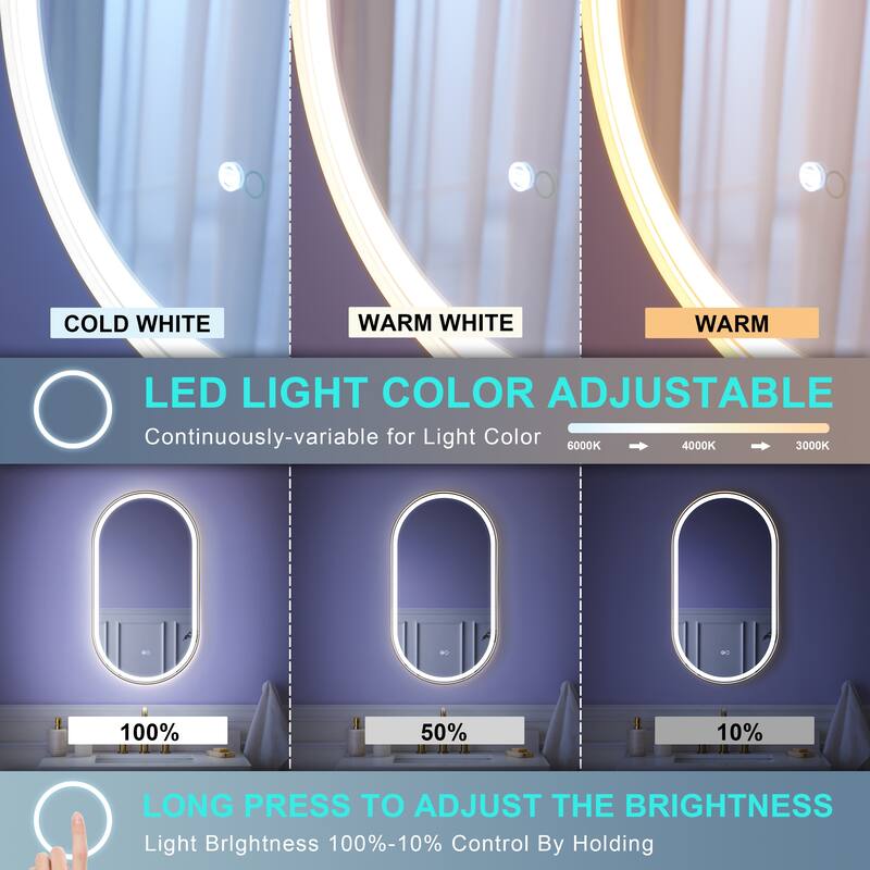 Wall Mounted Bathroom Framed LED Mirror With Anti- Fog,Memory Function And Dimmable Light Touch Sensor
