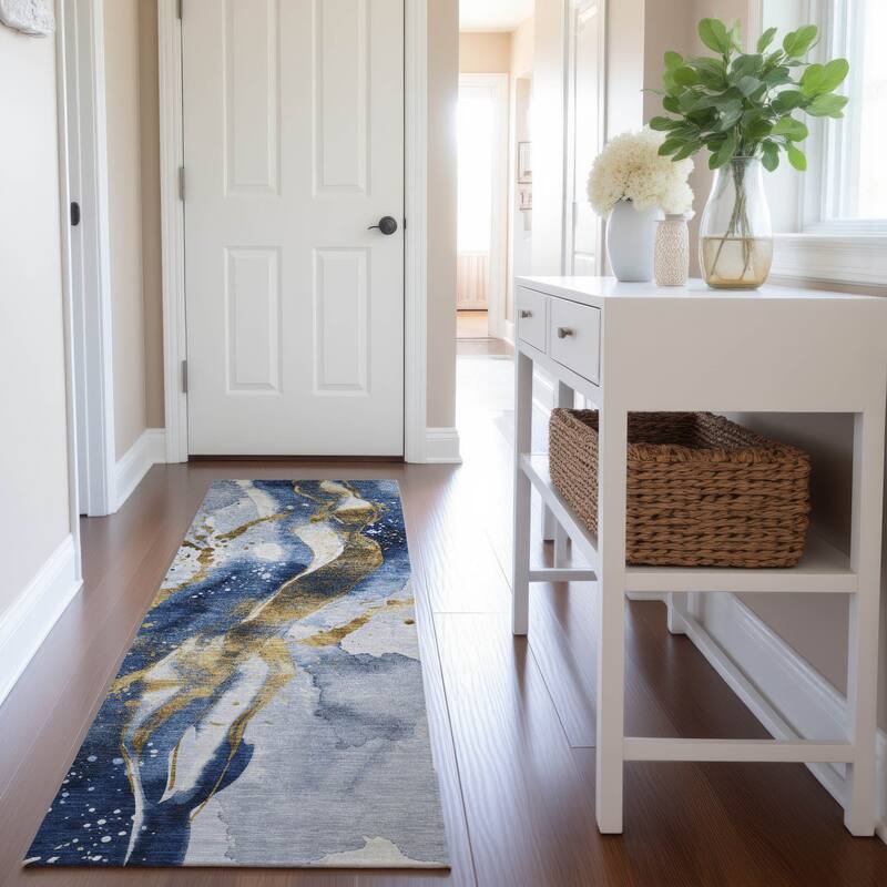 Premium Washable Super Soft Abstract Glam Mayfield Rug - Blue - 2'3" x 7'6"